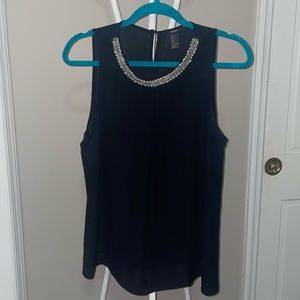 Black tank dress top with pearl on neckline. So comfortable, and flattering!